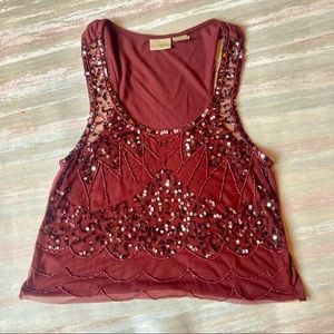 Daytrip embellished shredded cropped Burgundy Mesh lined Tank top - Small